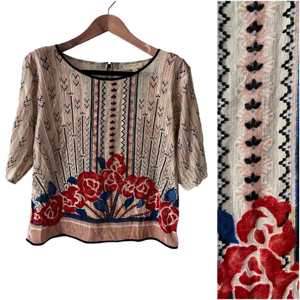 Anthropologie Moulinette Soeurs Shimmer & Velvet Top